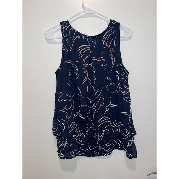 Juicy Couture Womens Beaded Neckline Navy Sleeveless Top With Abstract Print M - Picture 5 of 8